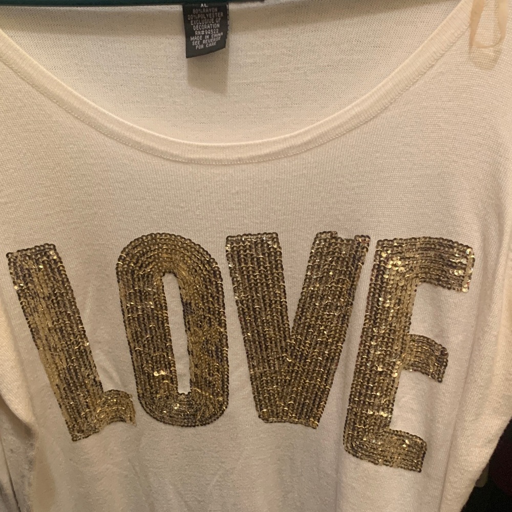 Cream Top with Gold Sequin 'LOVE'